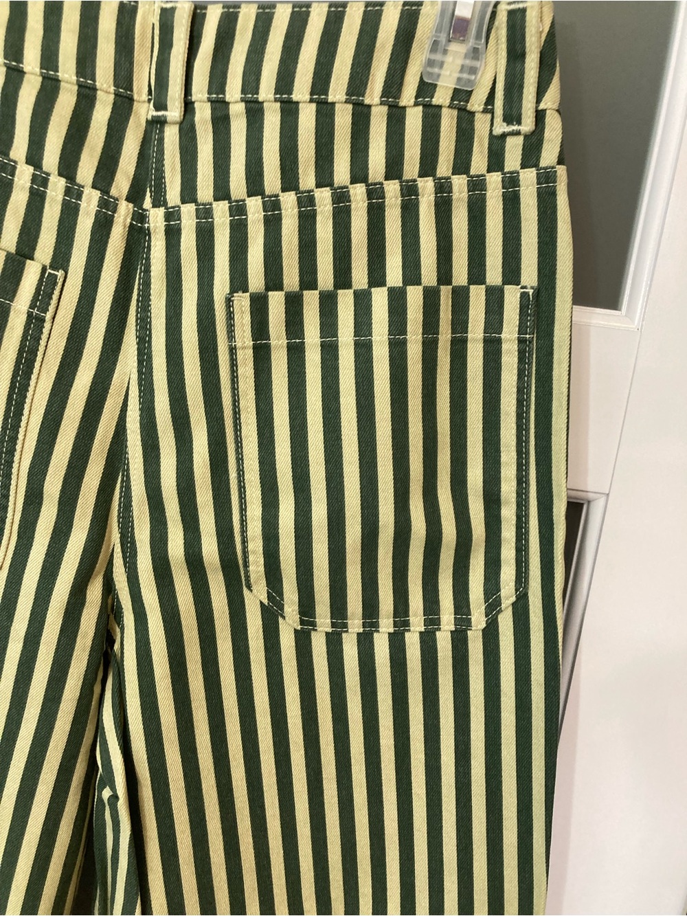 Topshop pinstripe banana wide leg pants in khaki - size 10 - Picture 7 of 13